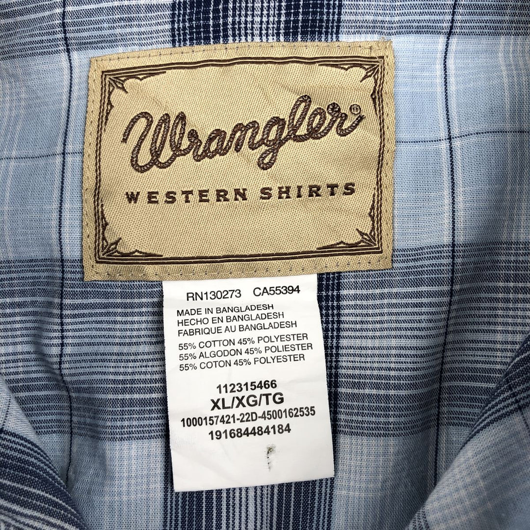 Wrangler Western Shirts, Short Sleeve, Men's Size XL (approx.) cotton Blue type light blue Vintage Second Hand