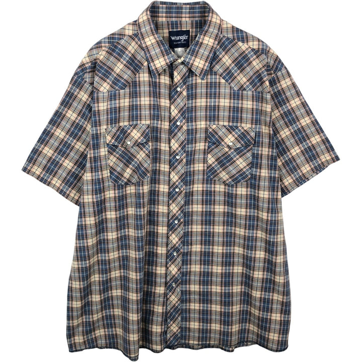 Big Size Wrangler Western Shirts, Check Pattern, Short Sleeve, Men's XXXL Equivalent unclear Beige type Vintage Second Hand