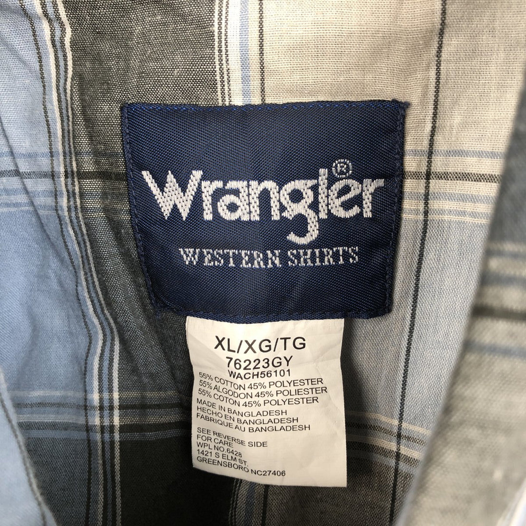 Wrangler Western Shirts, Check Pattern, Short Sleeve, Men's Size XL (approx.) cotton Blue type light blue Vintage Second Hand