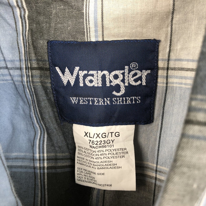 Wrangler Western Shirts, Check Pattern, Short Sleeve, Men's Size XL (approx.) cotton Blue type light blue Vintage Second Hand