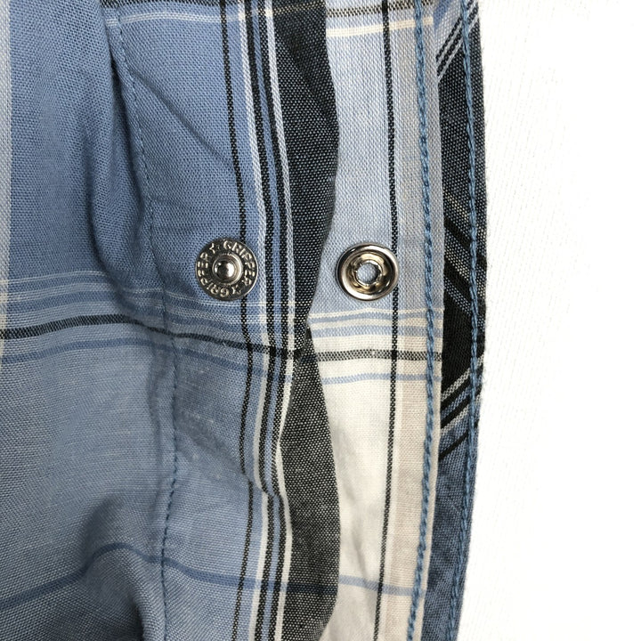 Wrangler Western Shirts, Check Pattern, Short Sleeve, Men's Size XL (approx.) cotton Blue type light blue Vintage Second Hand