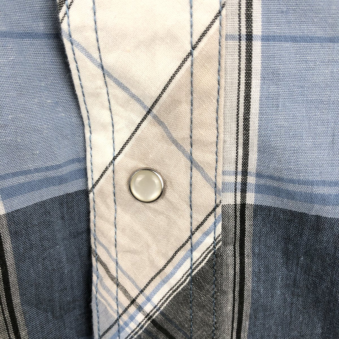 Wrangler Western Shirts, Check Pattern, Short Sleeve, Men's Size XL (approx.) cotton Blue type light blue Vintage Second Hand