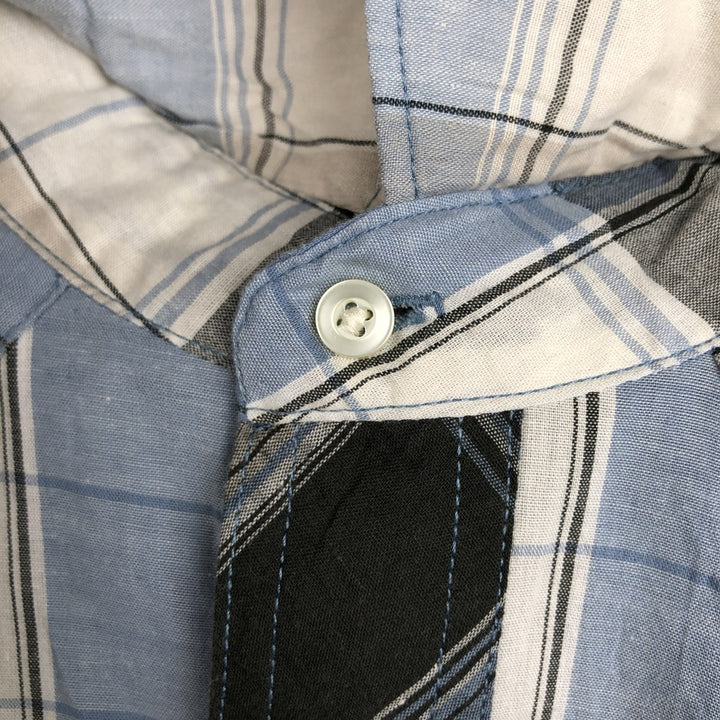 Wrangler Western Shirts, Check Pattern, Short Sleeve, Men's Size XL (approx.) cotton Blue type light blue Vintage Second Hand