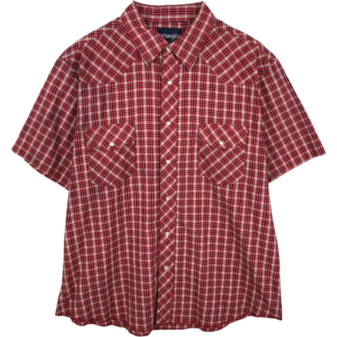 Wrangler Western Shirts, Check Pattern, Short Sleeve, Men's Size XL (approx.) unclear red type Vintage Second Hand