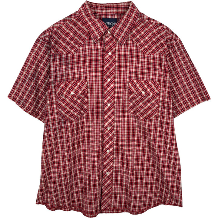 Wrangler Western Shirts, Check Pattern, Short Sleeve, Men's Size XL (approx.) unclear red type Vintage Second Hand