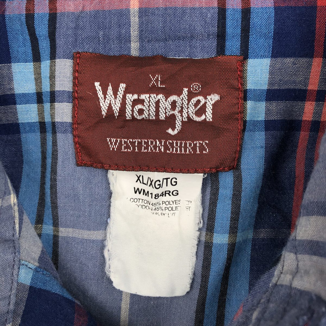 80s-90'S Wrangler Western Shirt, Check Pattern, Short Sleeve, Men's Size XL (Equivalent), Vintage cotton navy blue type Vintage Second Hand