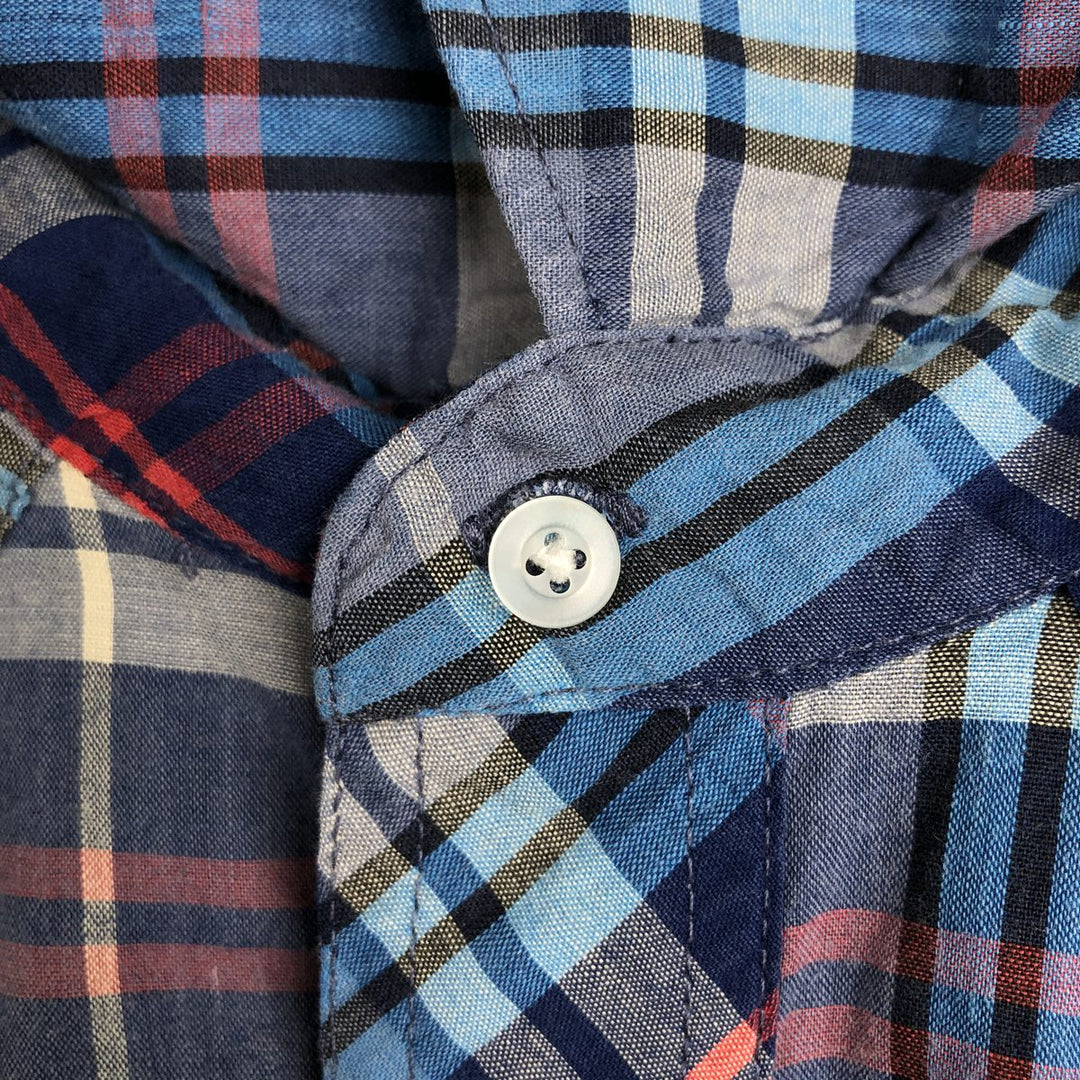 80s-90'S Wrangler Western Shirt, Check Pattern, Short Sleeve, Men's Size XL (Equivalent), Vintage cotton navy blue type Vintage Second Hand