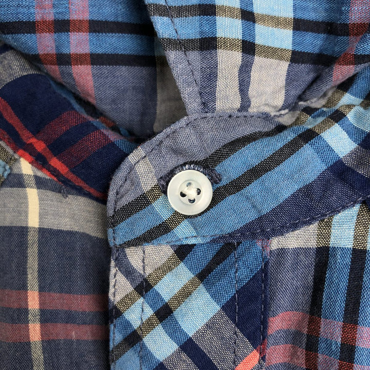 80s-90'S Wrangler Western Shirt, Check Pattern, Short Sleeve, Men's Size XL (Equivalent), Vintage cotton navy blue type Vintage Second Hand
