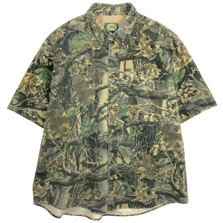 90s-00'S Cabelas Camouflage Pattern Realtree Camo Short-Sleeve Button-Down Shirt Men's XL (approx.) Vintage cotton Khaki type Vintage Second Hand