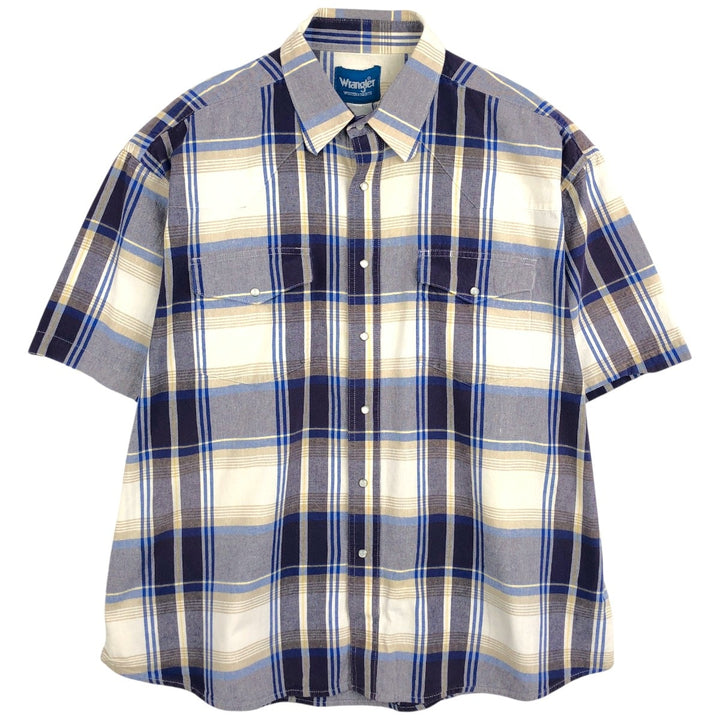 Wrangler Western Shirts, Check Pattern, Short Sleeve, Men's Size XL (approx.) unclear navy blue type Vintage Second Hand