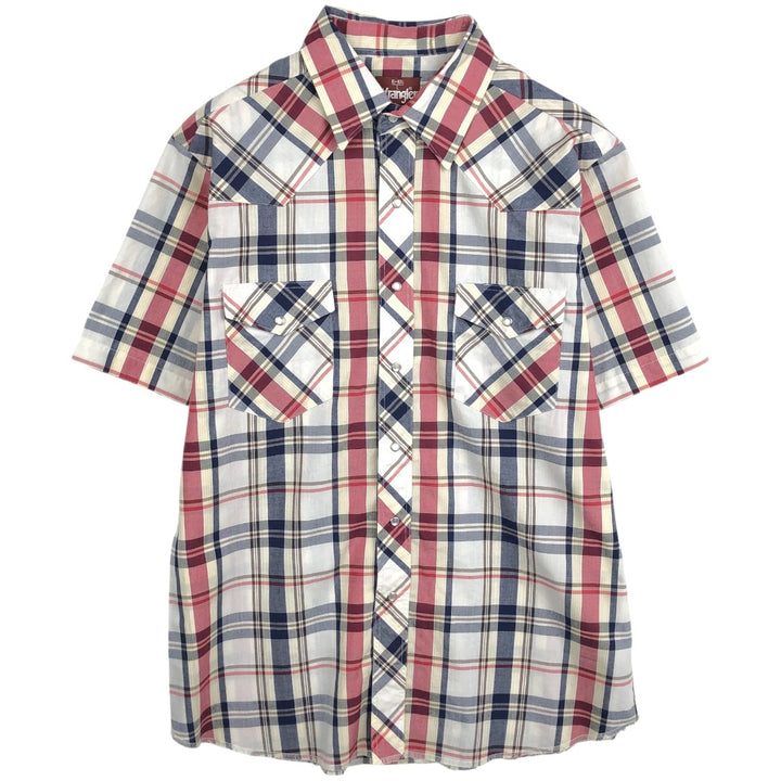 80s-90'S Wrangler Western Shirt, Check Pattern, Short Sleeve, Men's Size L (Equivalent), Vintage unclear wine-red Vintage Second Hand