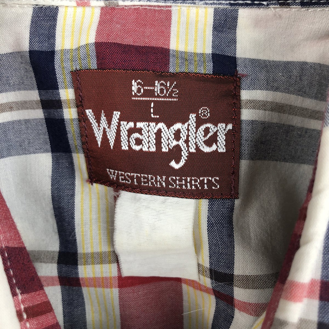 80s-90'S Wrangler Western Shirt, Check Pattern, Short Sleeve, Men's Size L (Equivalent), Vintage unclear wine-red Vintage Second Hand