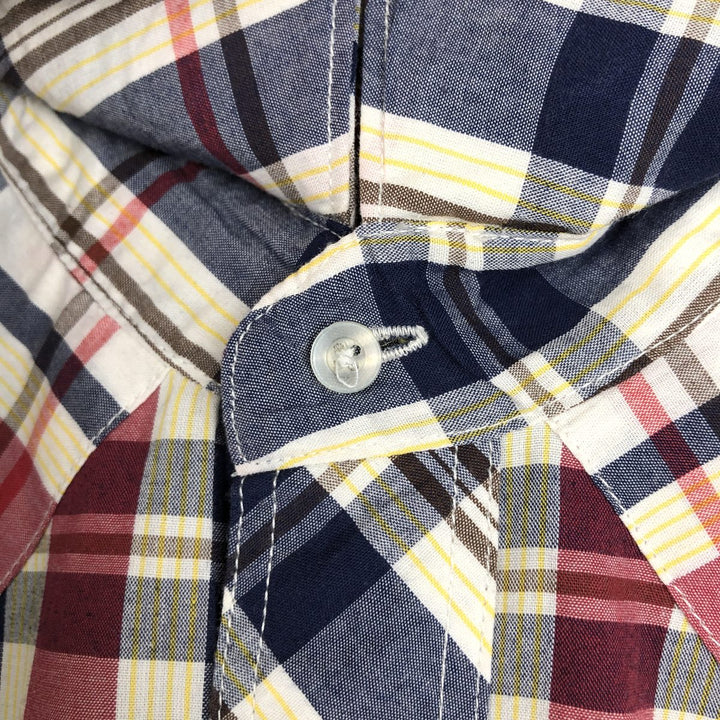 80s-90'S Wrangler Western Shirt, Check Pattern, Short Sleeve, Men's Size L (Equivalent), Vintage unclear wine-red Vintage Second Hand