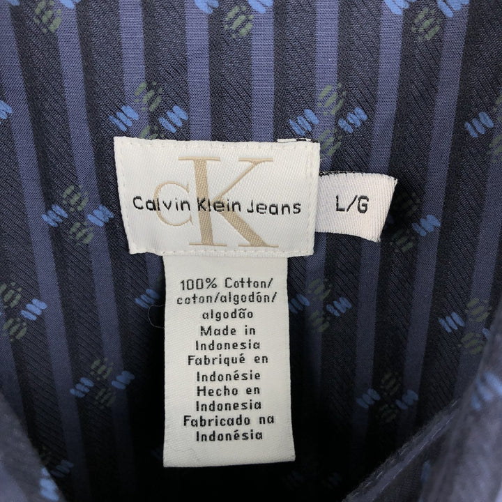 90s-00'S Calvin Klein Jeans Stripe Pattern Short-Sleeve Western Shirt, Men's Size L (approx.), Vintage cotton navy blue type Vintage Second Hand