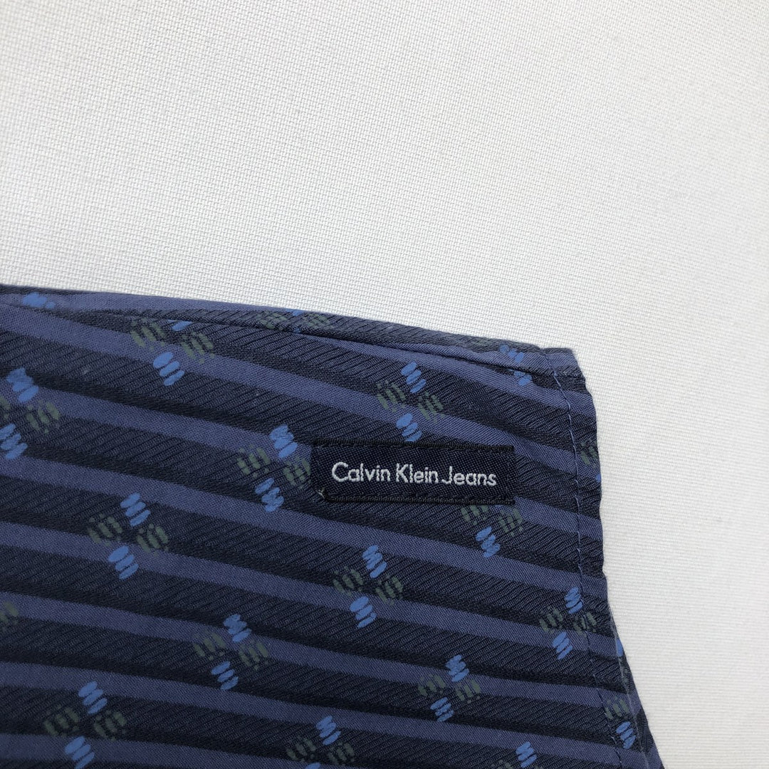 90s-00'S Calvin Klein Jeans Stripe Pattern Short-Sleeve Western Shirt, Men's Size L (approx.), Vintage cotton navy blue type Vintage Second Hand