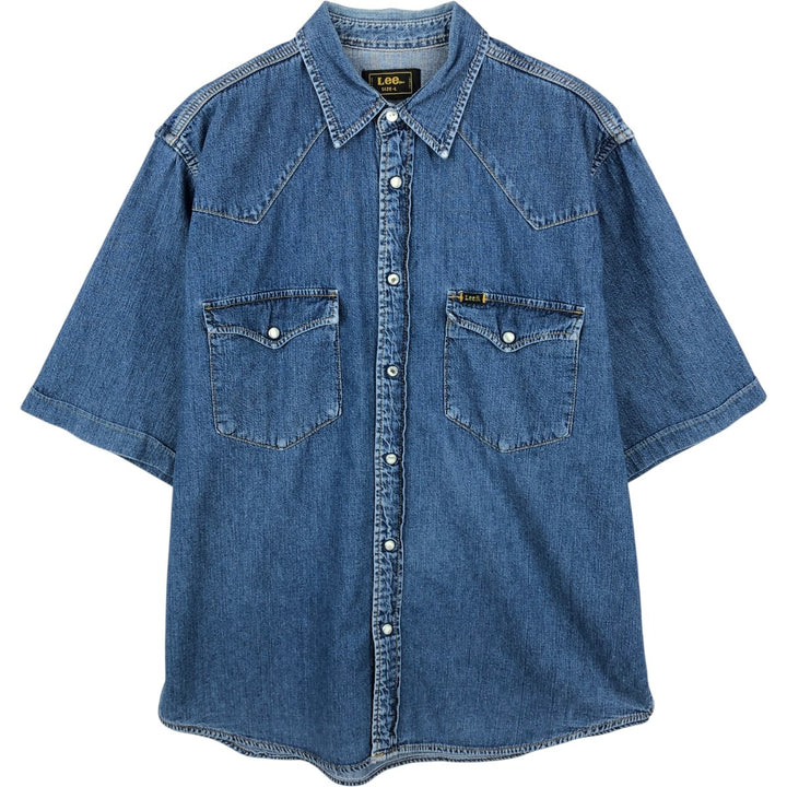 Lee Short-Sleeve Denim Western Shirt, Men's Size L (approx.) cotton blue type Vintage Second Hand