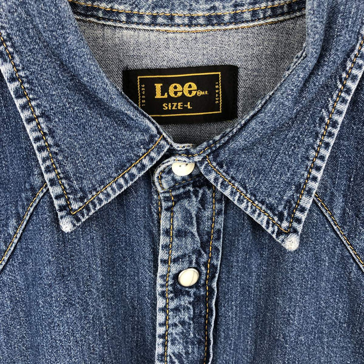 Lee Short-Sleeve Denim Western Shirt, Men's Size L (approx.) cotton blue type Vintage Second Hand