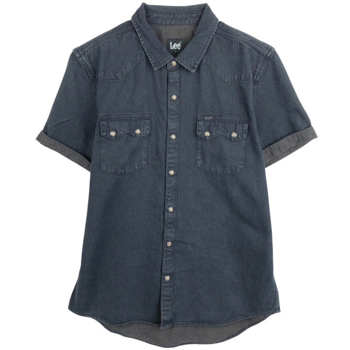 Lee Short-Sleeve Denim Western Shirt, Men's Size L (approx.) cotton black type Vintage Second Hand