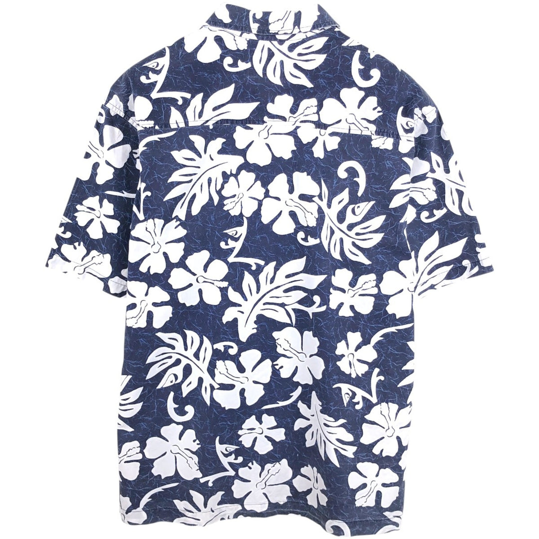 QUIKSILVER All-over Hibiscus Pattern Open Collar Hawaiian Aloha Shirt Box Shirt Men's XL Equivalent unclear navy blue type Vintage Second Hand