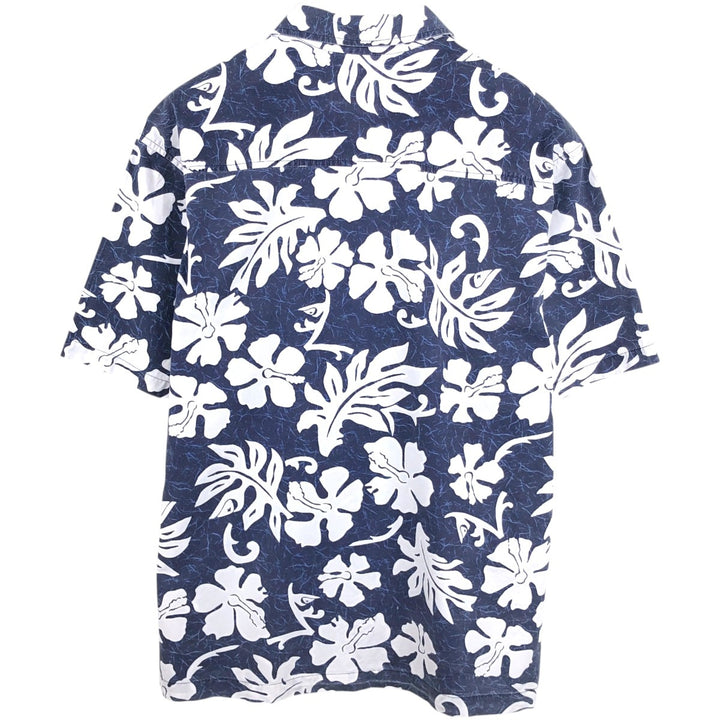 QUIKSILVER All-over Hibiscus Pattern Open Collar Hawaiian Aloha Shirt Box Shirt Men's XL Equivalent unclear navy blue type Vintage Second Hand