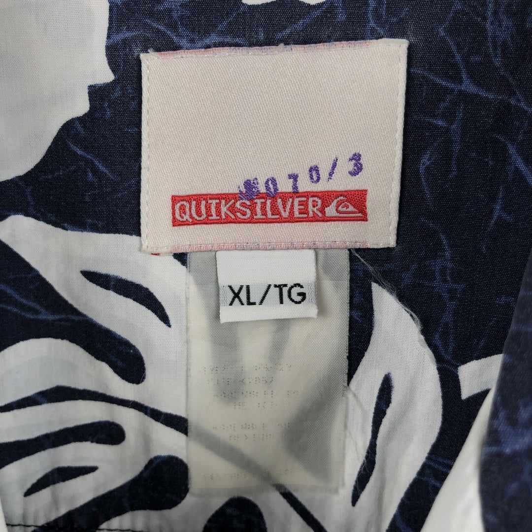 QUIKSILVER All-over Hibiscus Pattern Open Collar Hawaiian Aloha Shirt Box Shirt Men's XL Equivalent unclear navy blue type Vintage Second Hand