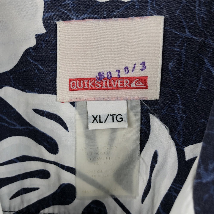 QUIKSILVER All-over Hibiscus Pattern Open Collar Hawaiian Aloha Shirt Box Shirt Men's XL Equivalent unclear navy blue type Vintage Second Hand