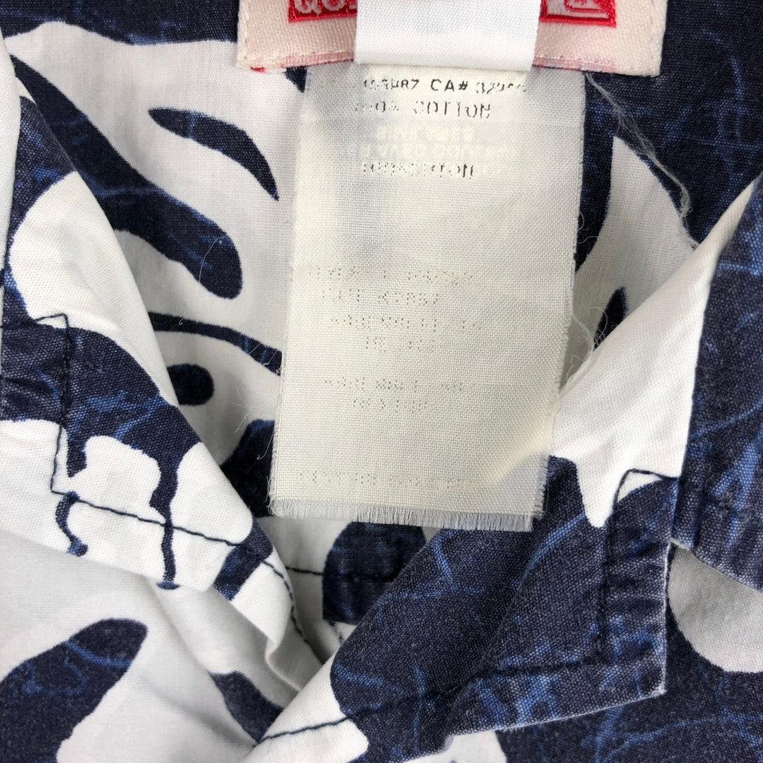 QUIKSILVER All-over Hibiscus Pattern Open Collar Hawaiian Aloha Shirt Box Shirt Men's XL Equivalent unclear navy blue type Vintage Second Hand