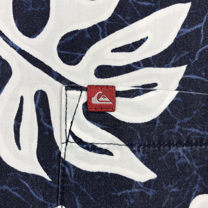 QUIKSILVER All-over Hibiscus Pattern Open Collar Hawaiian Aloha Shirt Box Shirt Men's XL Equivalent unclear navy blue type Vintage Second Hand
