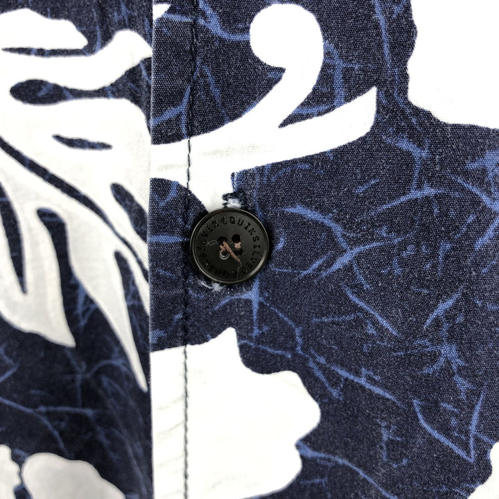 QUIKSILVER All-over Hibiscus Pattern Open Collar Hawaiian Aloha Shirt Box Shirt Men's XL Equivalent unclear navy blue type Vintage Second Hand