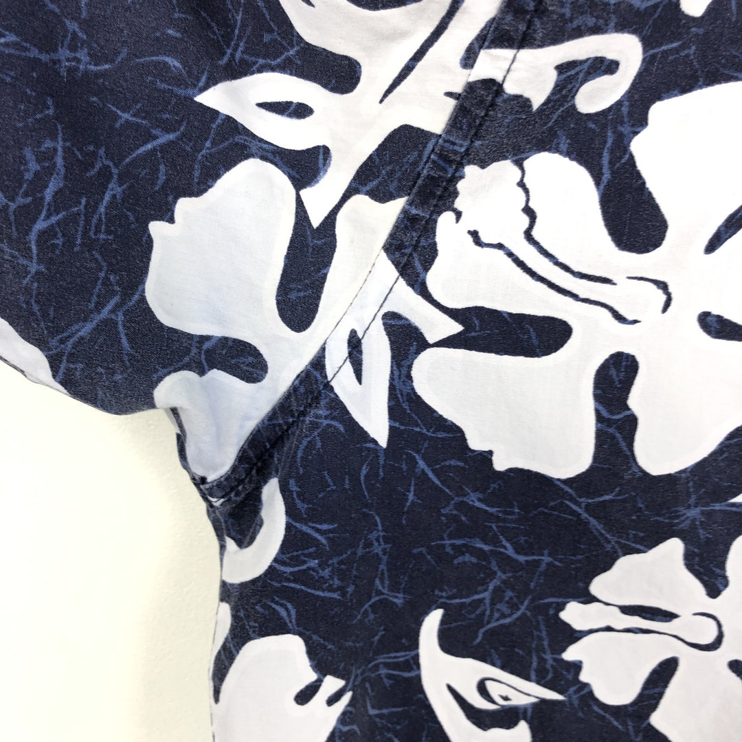 QUIKSILVER All-over Hibiscus Pattern Open Collar Hawaiian Aloha Shirt Box Shirt Men's XL Equivalent unclear navy blue type Vintage Second Hand