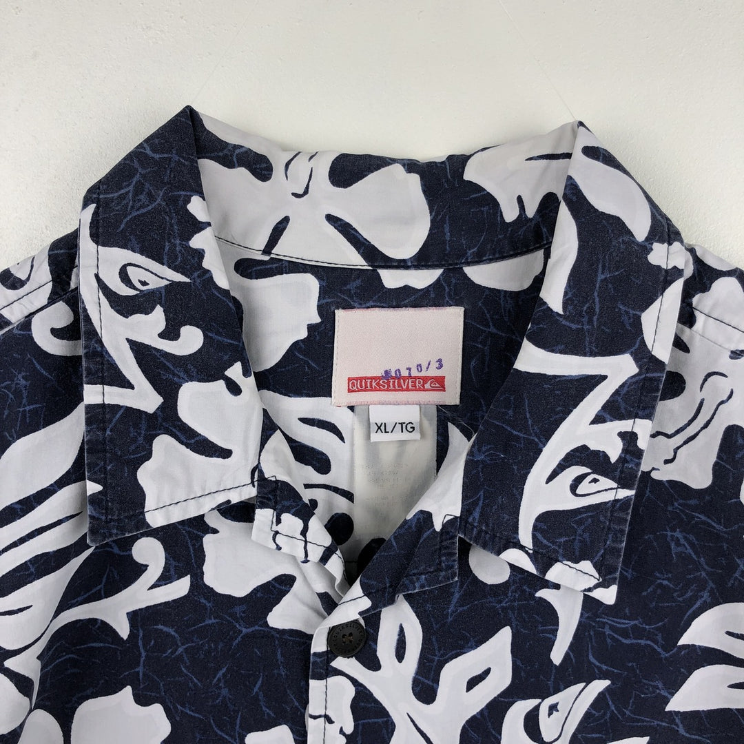 QUIKSILVER All-over Hibiscus Pattern Open Collar Hawaiian Aloha Shirt Box Shirt Men's XL Equivalent unclear navy blue type Vintage Second Hand