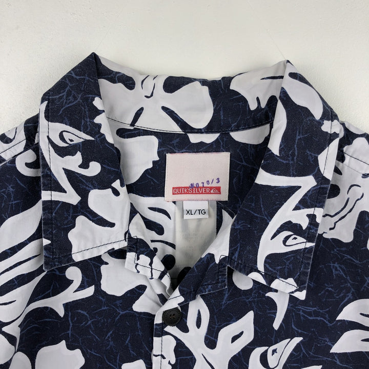 QUIKSILVER All-over Hibiscus Pattern Open Collar Hawaiian Aloha Shirt Box Shirt Men's XL Equivalent unclear navy blue type Vintage Second Hand