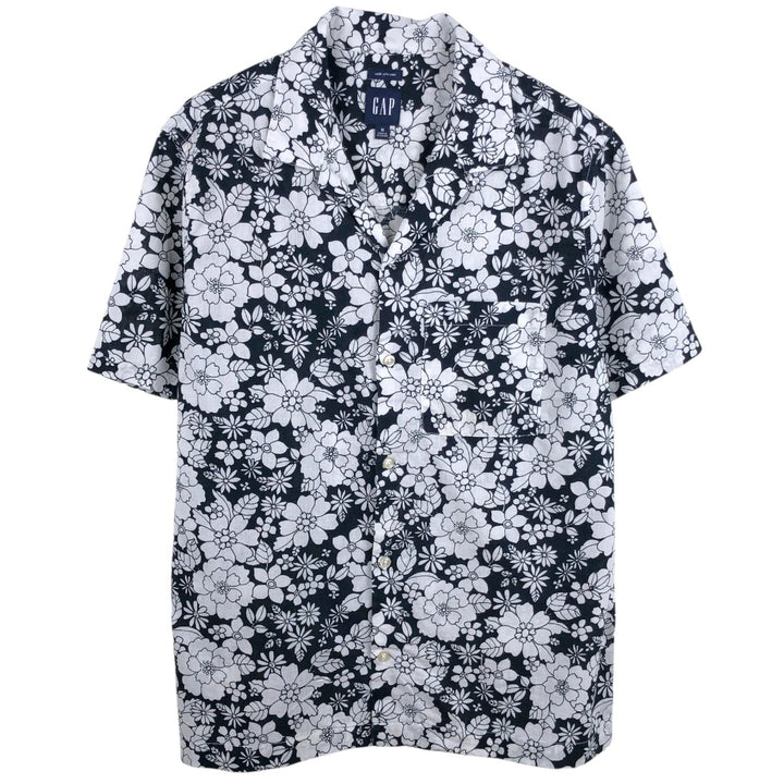 GAP all-over floral print open-collar Hawaiian Aloha shirt, boxy fit, men's size M. linen white type Vintage Second Hand