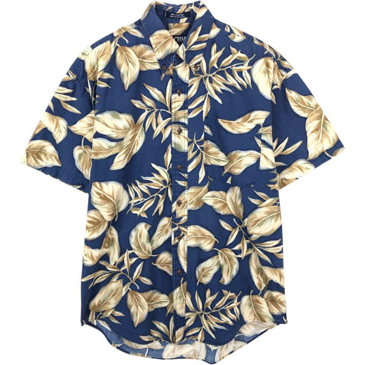 Ralph Lauren Chaps, All-Over Leaf Pattern, Button-Down Hawaiian Aloha Shirt, Men's Size Medium cotton blue type Vintage Second Hand