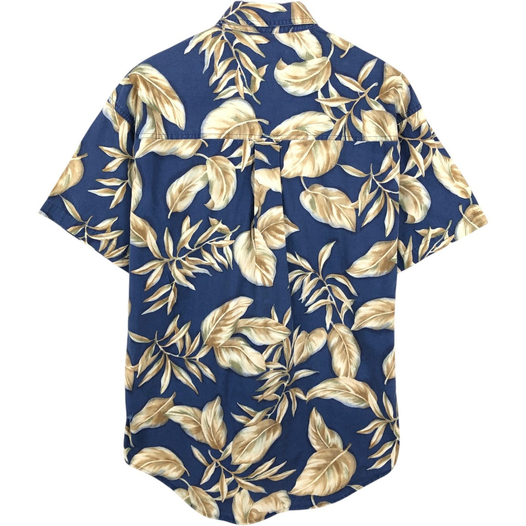 Ralph Lauren Chaps, All-Over Leaf Pattern, Button-Down Hawaiian Aloha Shirt, Men's Size Medium cotton blue type Vintage Second Hand
