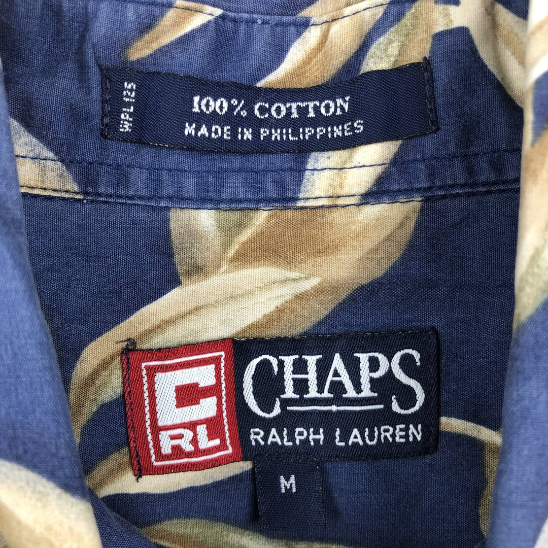 Ralph Lauren Chaps, All-Over Leaf Pattern, Button-Down Hawaiian Aloha Shirt, Men's Size Medium cotton blue type Vintage Second Hand