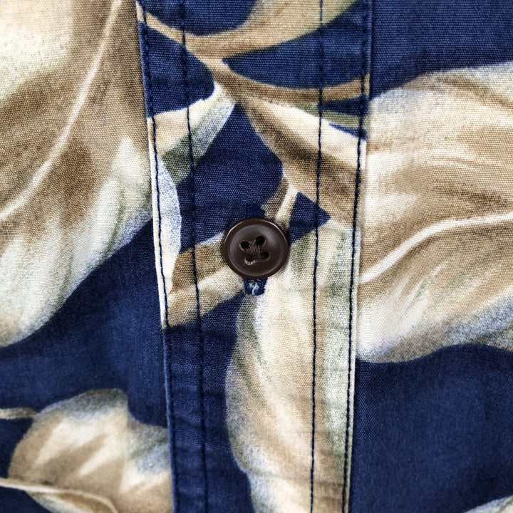 Ralph Lauren Chaps, All-Over Leaf Pattern, Button-Down Hawaiian Aloha Shirt, Men's Size Medium cotton blue type Vintage Second Hand