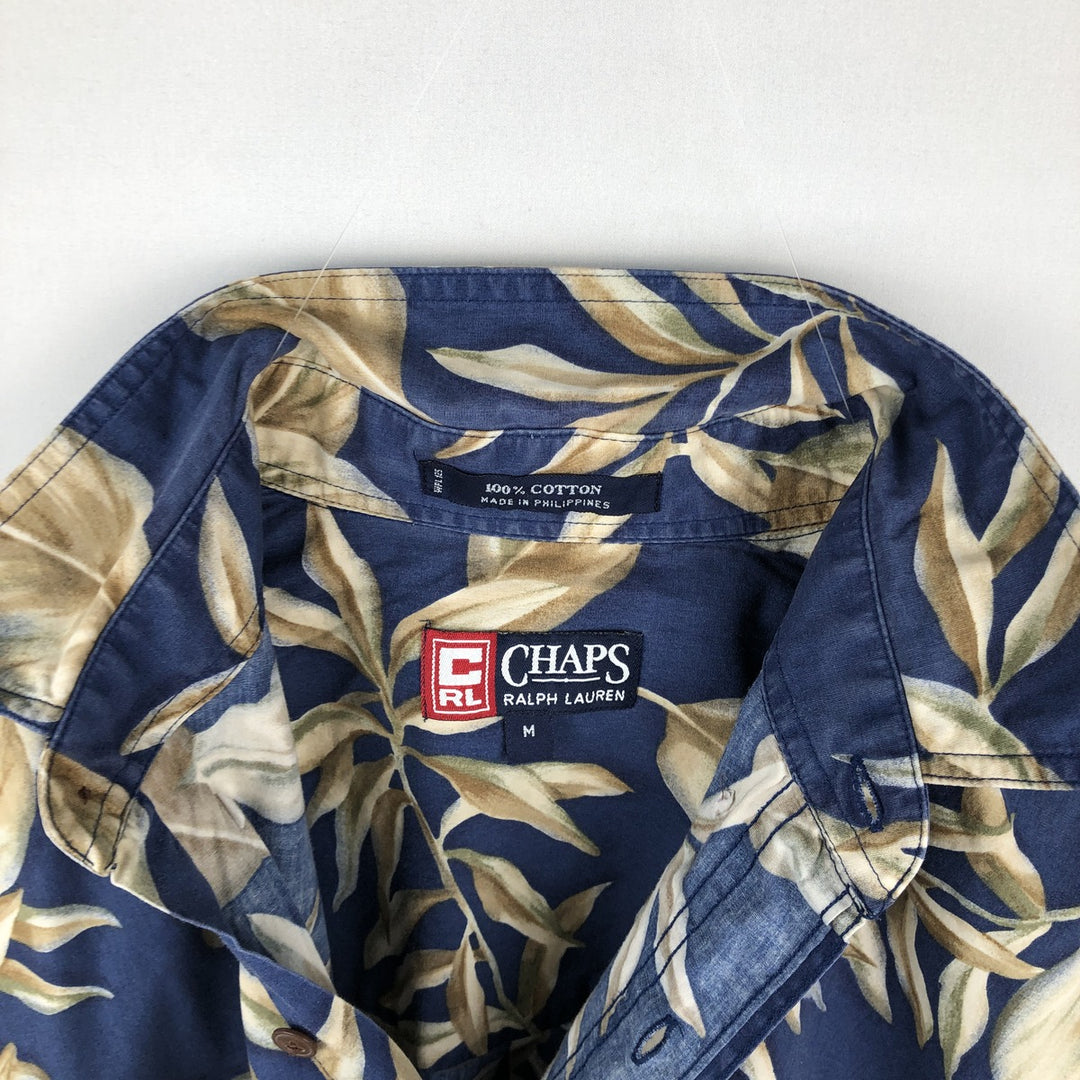 Ralph Lauren Chaps, All-Over Leaf Pattern, Button-Down Hawaiian Aloha Shirt, Men's Size Medium cotton blue type Vintage Second Hand