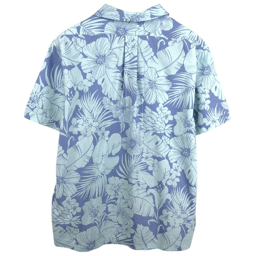 Brooks Brothers 1818 All-over Hibiscus Pattern Open Collar Seersucker Aloha Shirt Box Shirt Men's Size L (approx.) cotton blue type Vintage Second Hand