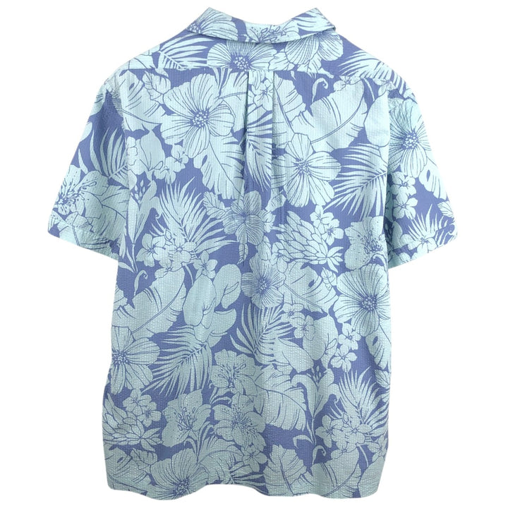 Brooks Brothers 1818 All-over Hibiscus Pattern Open Collar Seersucker Aloha Shirt Box Shirt Men's Size L (approx.) cotton blue type Vintage Second Hand