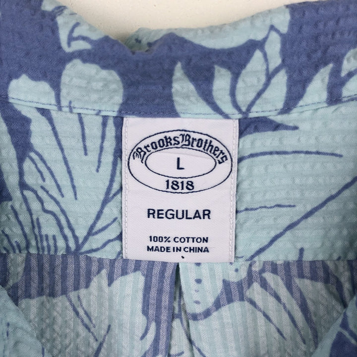 Brooks Brothers 1818 All-over Hibiscus Pattern Open Collar Seersucker Aloha Shirt Box Shirt Men's Size L (approx.) cotton blue type Vintage Second Hand