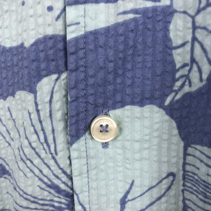 Brooks Brothers 1818 All-over Hibiscus Pattern Open Collar Seersucker Aloha Shirt Box Shirt Men's Size L (approx.) cotton blue type Vintage Second Hand