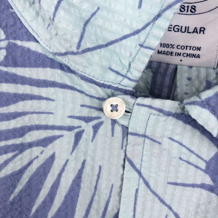 Brooks Brothers 1818 All-over Hibiscus Pattern Open Collar Seersucker Aloha Shirt Box Shirt Men's Size L (approx.) cotton blue type Vintage Second Hand