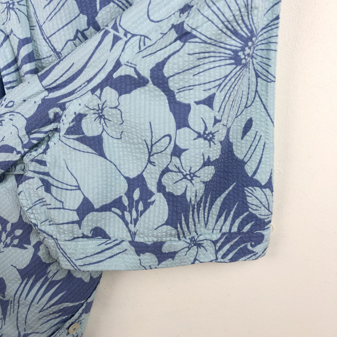 Brooks Brothers 1818 All-over Hibiscus Pattern Open Collar Seersucker Aloha Shirt Box Shirt Men's Size L (approx.) cotton blue type Vintage Second Hand