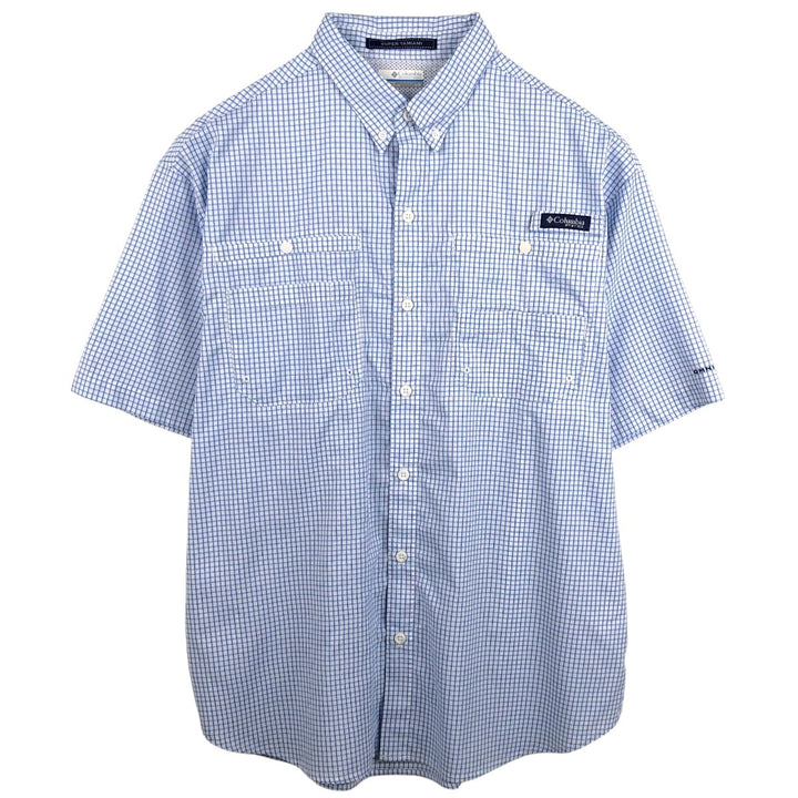 Columbia PFG Check Pattern OMNI-SHADE Button-Down Short-Sleeve Fishing Shirt (Men's Size L) polyester white type Vintage Second Hand