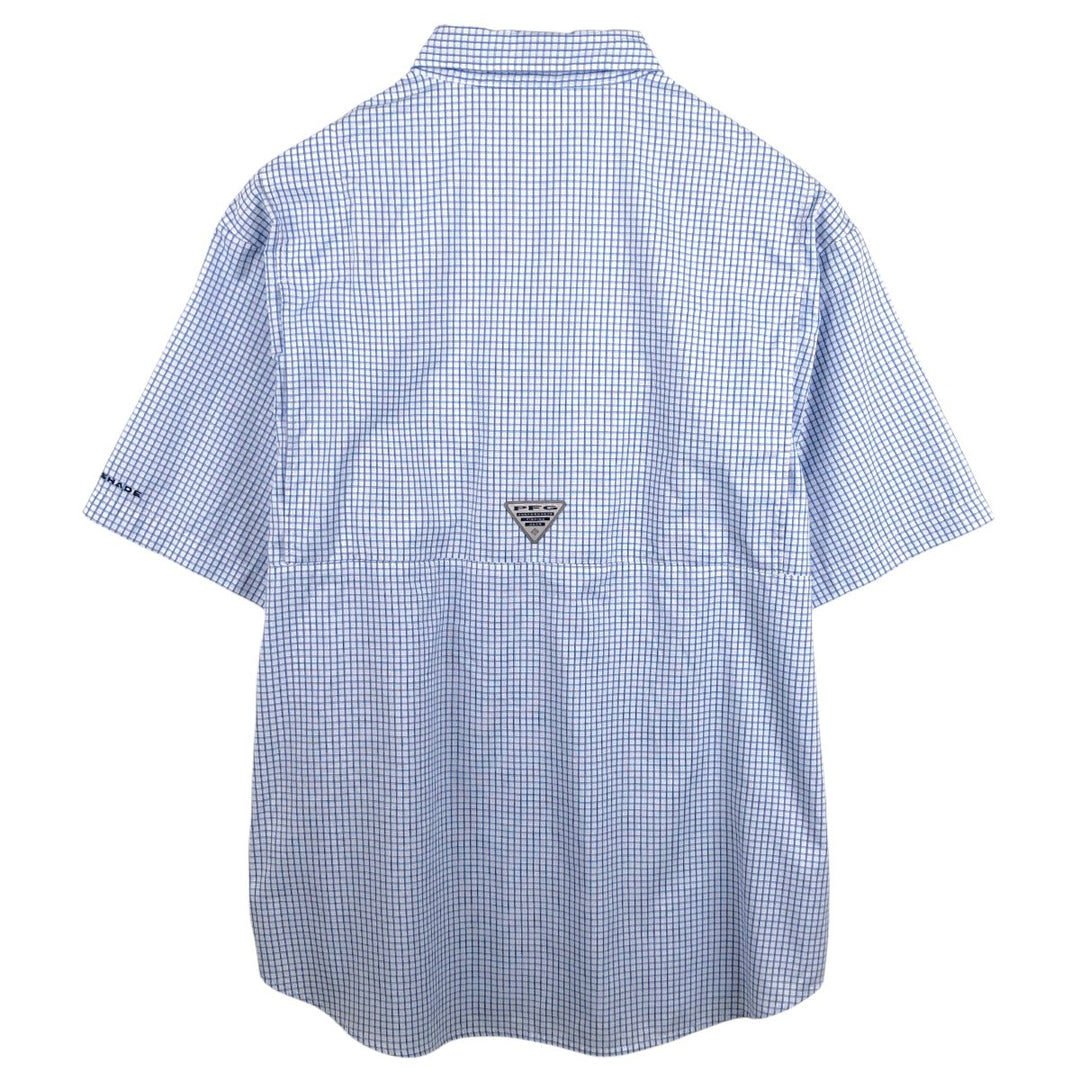 Columbia PFG Check Pattern OMNI-SHADE Button-Down Short-Sleeve Fishing Shirt (Men's Size L) polyester white type Vintage Second Hand