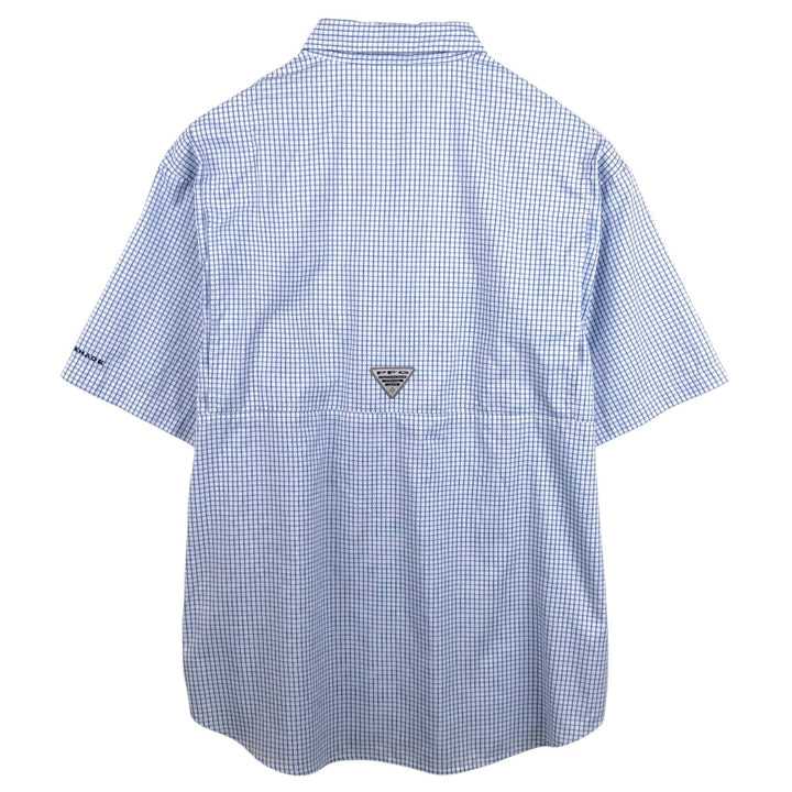 Columbia PFG Check Pattern OMNI-SHADE Button-Down Short-Sleeve Fishing Shirt (Men's Size L) polyester white type Vintage Second Hand