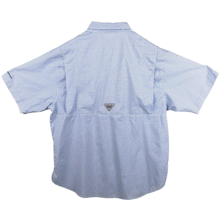 Columbia PFG Check Pattern OMNI-SHADE Button-Down Short-Sleeve Fishing Shirt (Men's Size L) polyester white type Vintage Second Hand