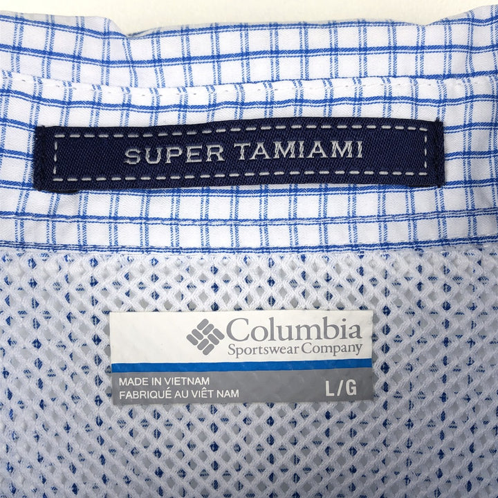Columbia PFG Check Pattern OMNI-SHADE Button-Down Short-Sleeve Fishing Shirt (Men's Size L) polyester white type Vintage Second Hand