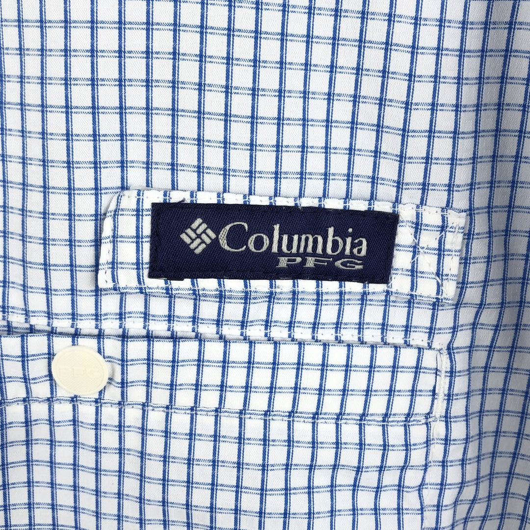 Columbia PFG Check Pattern OMNI-SHADE Button-Down Short-Sleeve Fishing Shirt (Men's Size L) polyester white type Vintage Second Hand